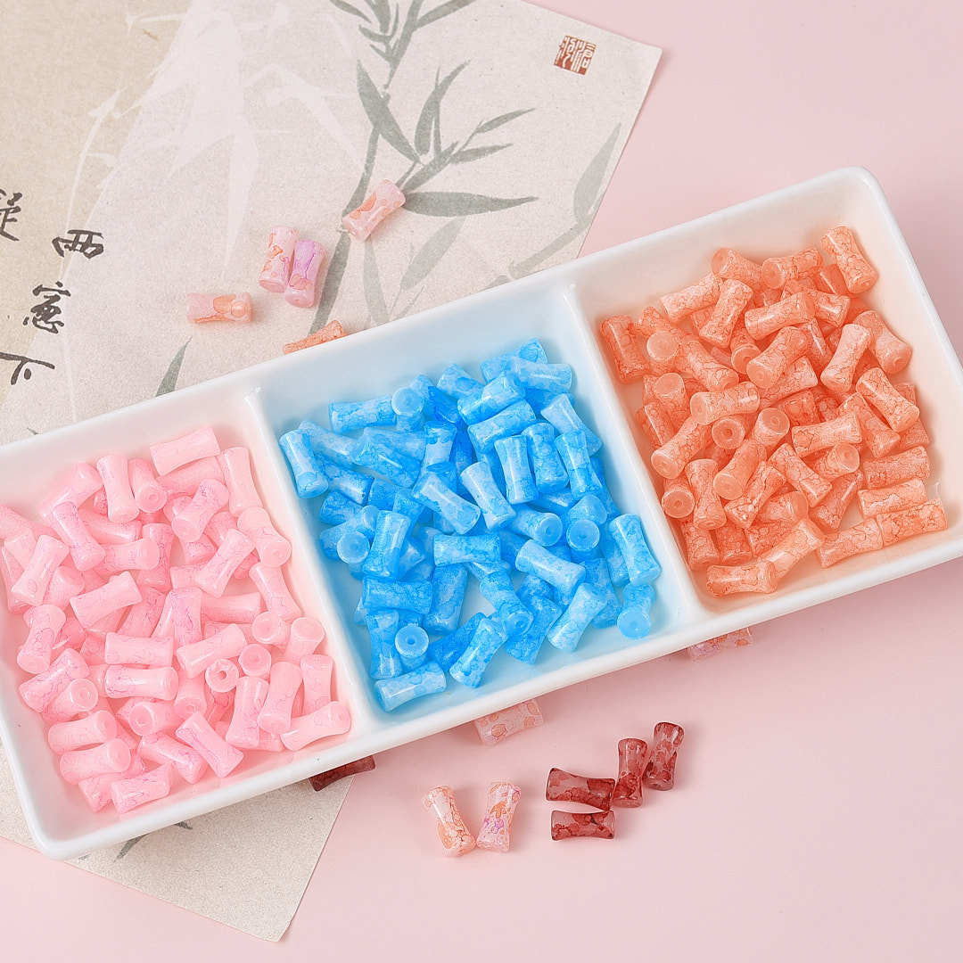 琉璃仿玉晕染洒金竹节串珠手工diy材料手链项链竹节管珠饰品配件