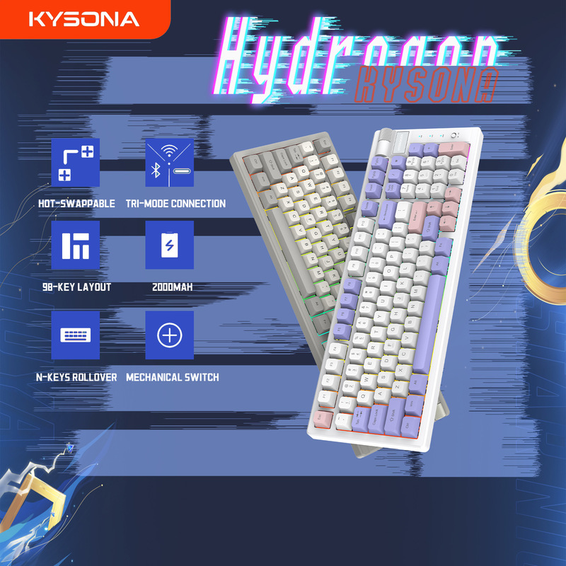 Mechanical Keyboard with Hot-Swappable Switches, Three-Mode Connectivity, Suitable for Gaming, Esports, Office, E-Commerce, Wireless Multi-Mode