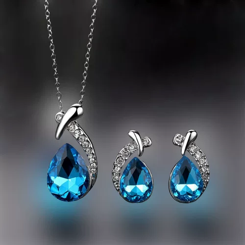 Cross-border New Diamond Collarbone Women's Austrian Crystal Necklace Women's Fish Beauty Set + Earrings European and American Jewelry