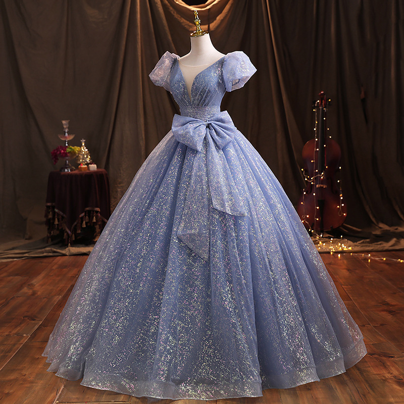 Vestido de noche para banquete, novedad de verano 2026, azul elegante, para examen de actuación vocal, actuación en solista, reunión anual, vestido de anfitriona para mujer