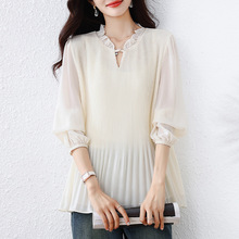 秋季新款大码女装胖遮肚显瘦时尚宽松休闲长袖雪纺衫女