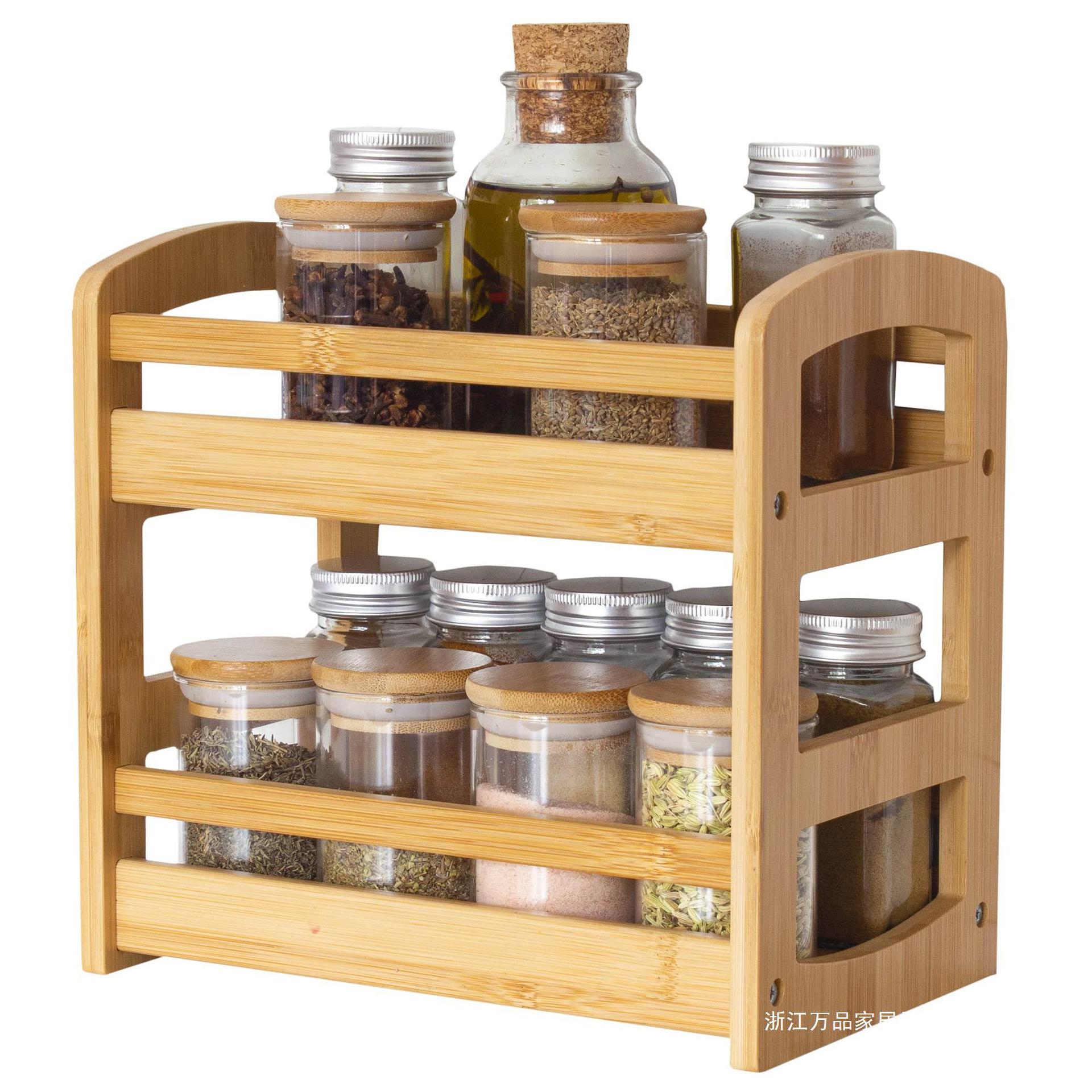 Bamboo 2-layer spice rack Countertop storage rack Bamboo spice rack Kitchen cosmetic storage rack Bamboo