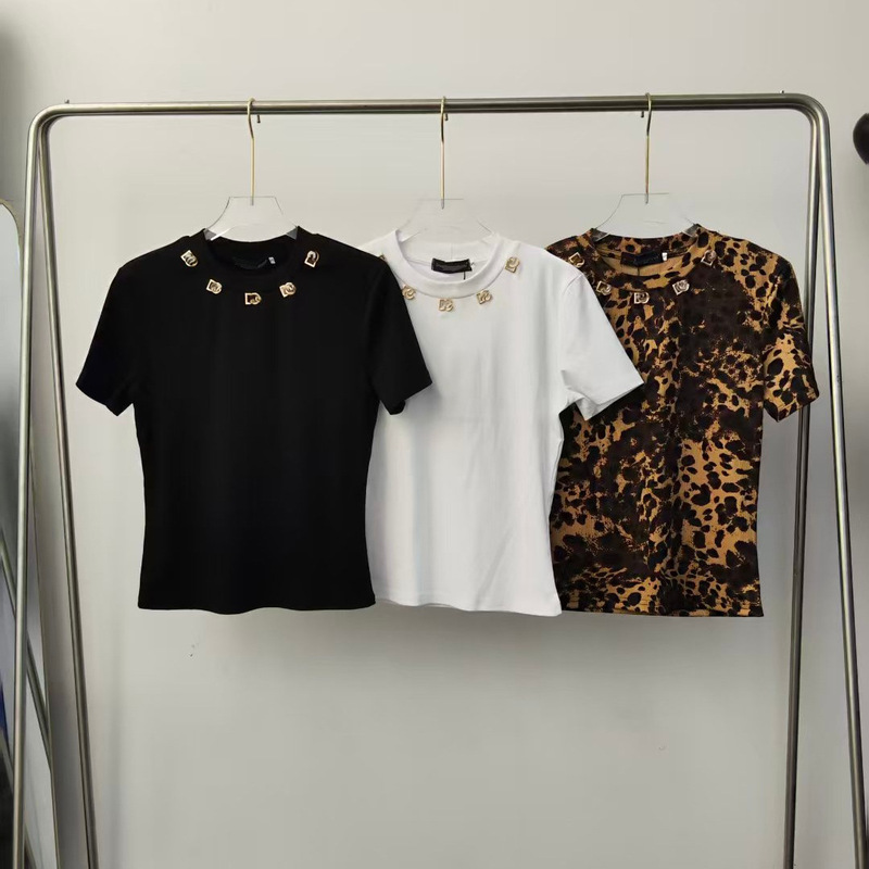 Metallic Letter Print Round Neck Short Sleeve T-Shirt Slim Fit Solid Color Leopard Print Short Sleeve Metallic Letter Print Round Neck Short Sleeve T-Shirt Slim Fit Solid Color Leopard Print Short Sleeve