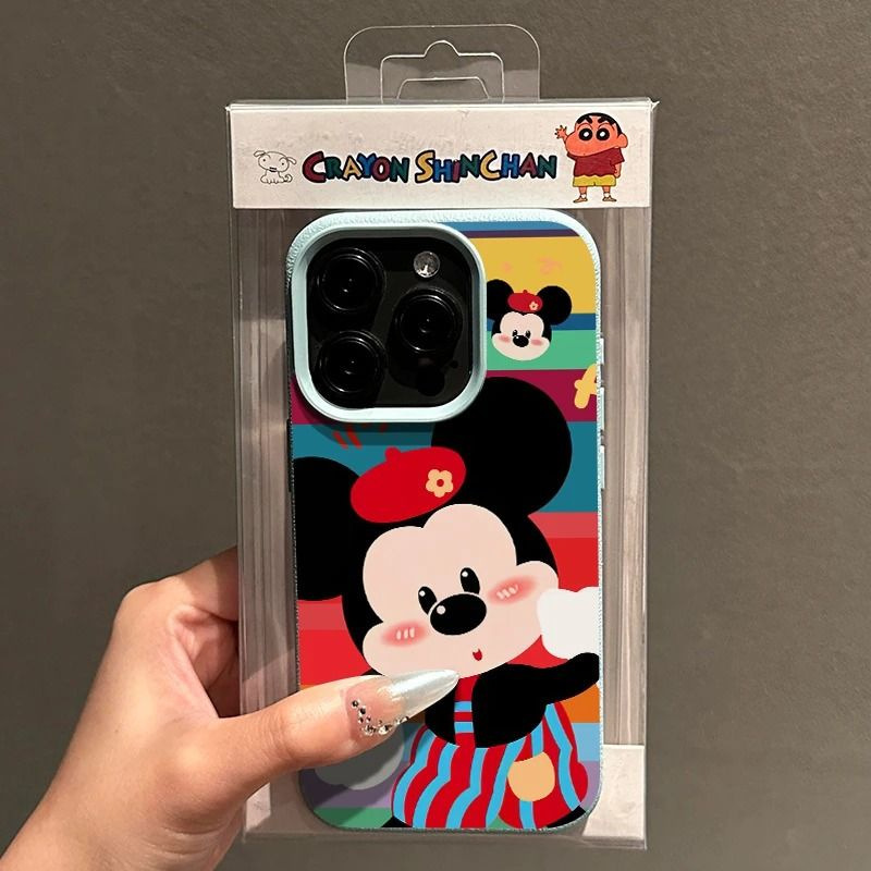 Red Hat Mickey Is Suitable for Apple 16Promax Phone Case Iphone15 Lychee Pattern 14 Large Hole 13 Soft Shell Cartoon