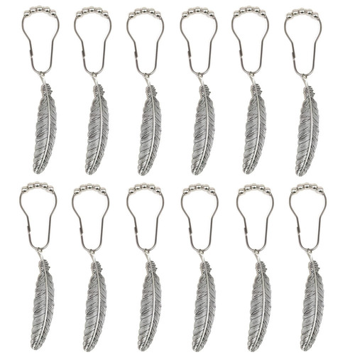 European and American cross-border retro feather shower curtain ring hooks bathroom decoration shower curtain rod anti-rust roller ball shower curtain hook accessories