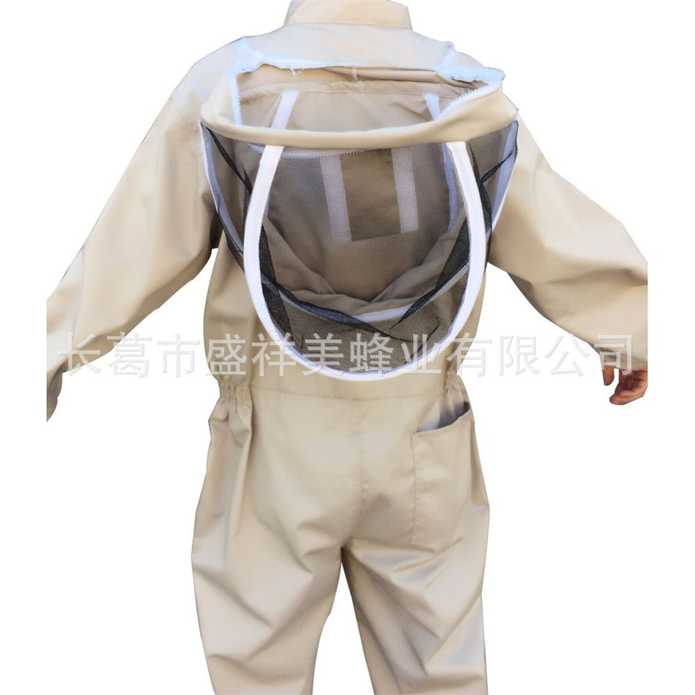Apicultura abeja herramienta engrosada albaricoque espacio traje de una sola pieza traje de abeja dividida traje de espacio blanco con traje de guantes de piel de oveja