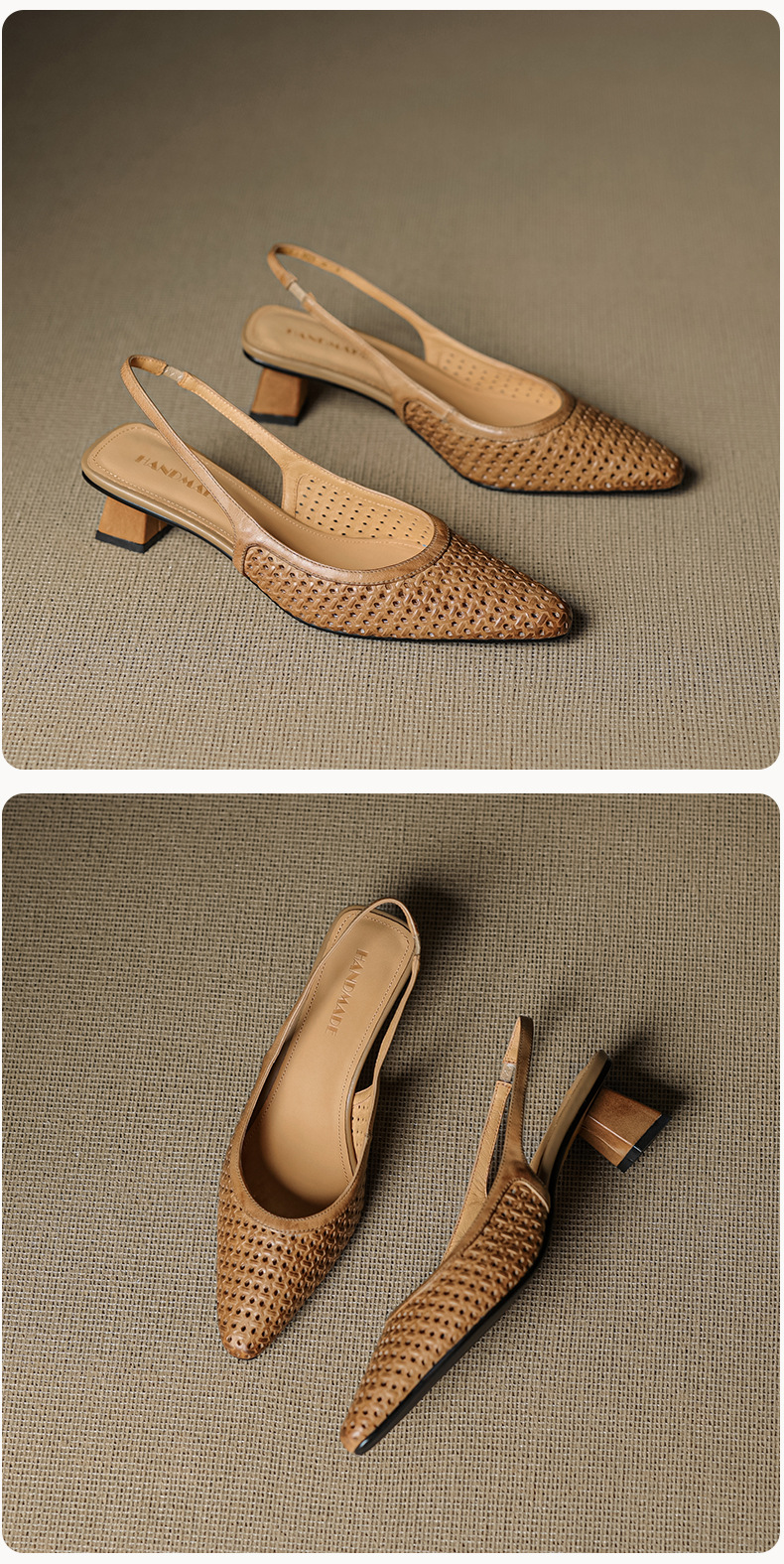 Sandal nữ da bò dệt mũi kín gót thô cao 6 cm phong cách công sở — đen chi tiết 28