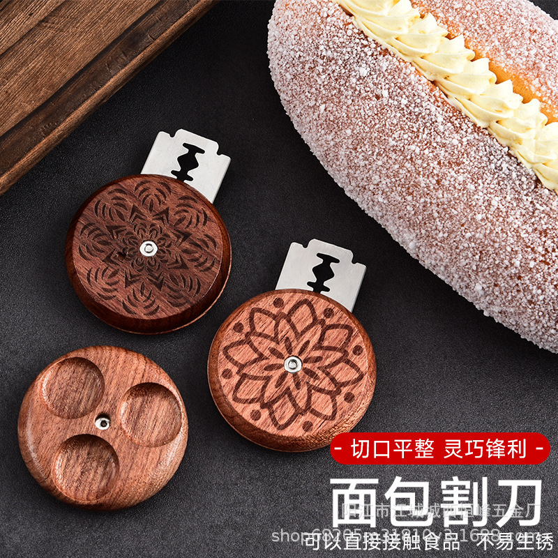 New Hot Sale Rosewood UFO Bread Cutter Portable Round Soft European Bag Knife Bread Repair Knife