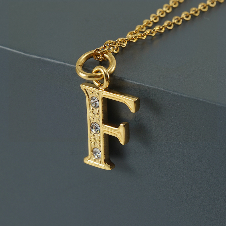 7g Weight PVD Coated Gold Plating Process Wholesale Jewelry Simple Style Letter 304 Stainless Steel Rhinestones Inlay Stainless Steel Necklaces