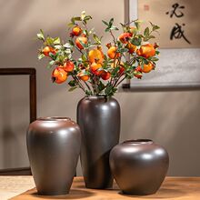 龙柳陶瓷花瓶落地复古鎏金釉陶罐玄关博古架摆件水养鲜花花器清仓