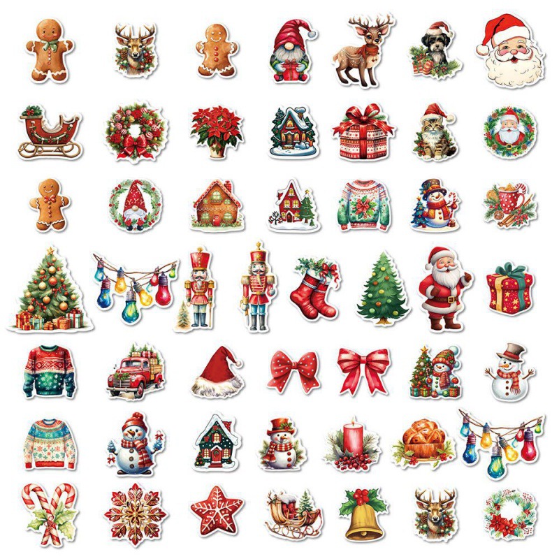Nuevas pegatinas de decoración de fiesta de Navidad 50 pegatinas de Navidad pegatinas de dibujos animados taza de agua pegatinas sobre parche