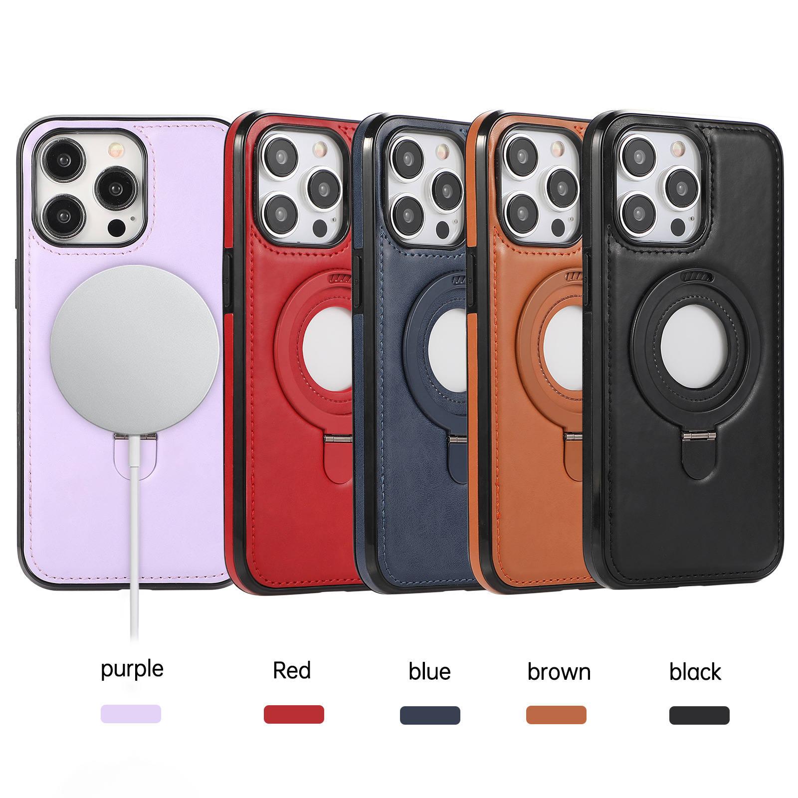 Suitable for iPhone 15 strong magnetic bracket magsafe Samsung S24U classic skin texture and leather pattern anti drop_voghion.com
