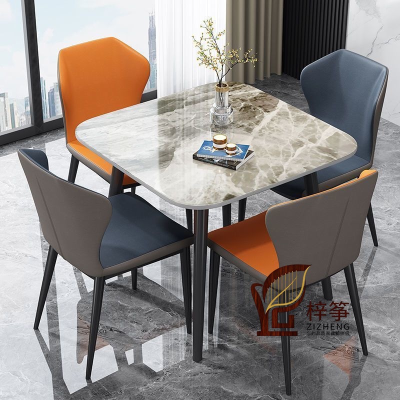 Nordic Glossy Slate Dining Table, Square Shape, Suitable for Small Apartments, Leisure Reception and Negotiation Table, Home Dining Table Set