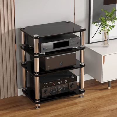 Amplifier Stand, Audio-Visual Equipment Cabinet, Electric car big tripod - four-tiered-black-lauren-gold-finish