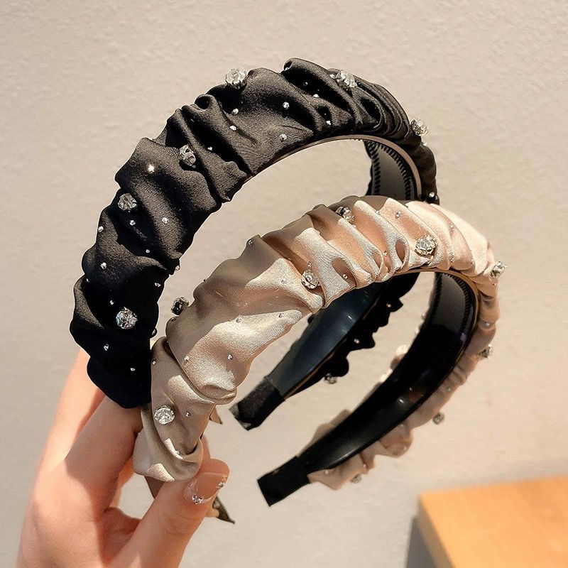 滿天星褶皺高顱頂發箍水鑽氣質頭箍防滑帶齒百搭壓發髮飾女