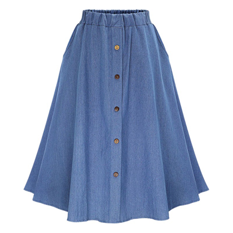 2022 AliExpress Amazon summer new fat sister breasted elastic waist European and American street style student denim skirt