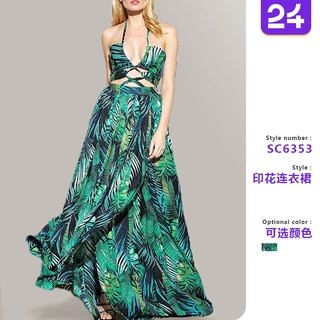 2027年新款亚马逊外贸欧美女装连衣裙时尚性感裹胸印花绑带长裙