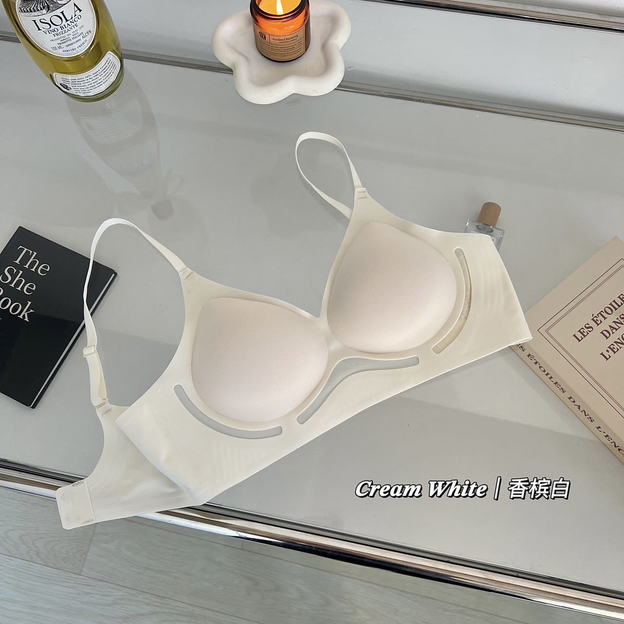 Taza de melocotón, ropa interior de mantenimiento de gelatina hueca, hermosa espalda, sin costuras, sección delgada, sin anillo de acero, pecho pequeño, sujetador de expansión exterior, mujer