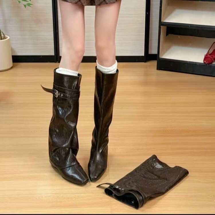 Women's new autumn and winter long boots with internal height increase, pointed toe, over-the-knee high boots, flat-soled slimming western cowboy boots Women's new autumn and winter long boots with internal height increase, pointed toe, over-the-knee high boots, flat-soled slimming western cowboy boots