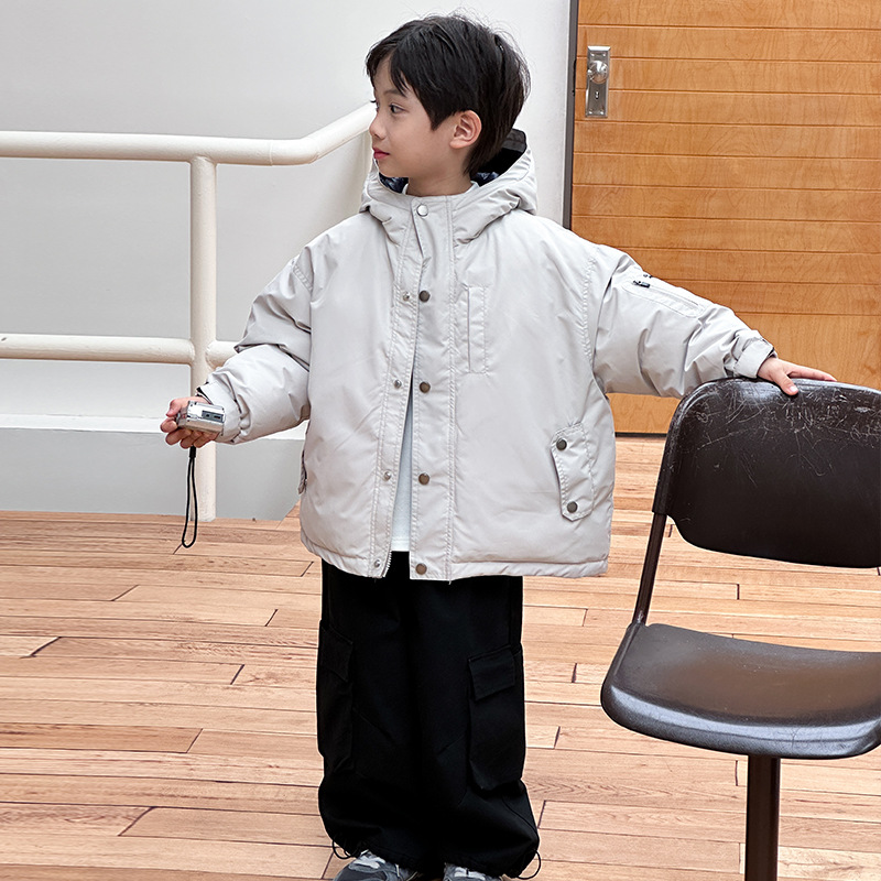 Chaqueta de plumón para niños chaqueta encapuchada para niños invierno 2025 ropa infantil invierno niño pequeño 90 chaqueta blanca gruesa