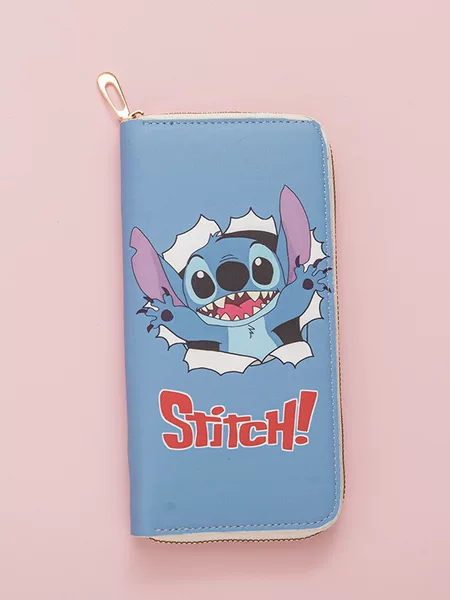 Pu Leather Cute Cartoon Long Wallet Blue Alien Pet Multi-Card Slot Card Holder Portable Coin and Id Holder Wholesale