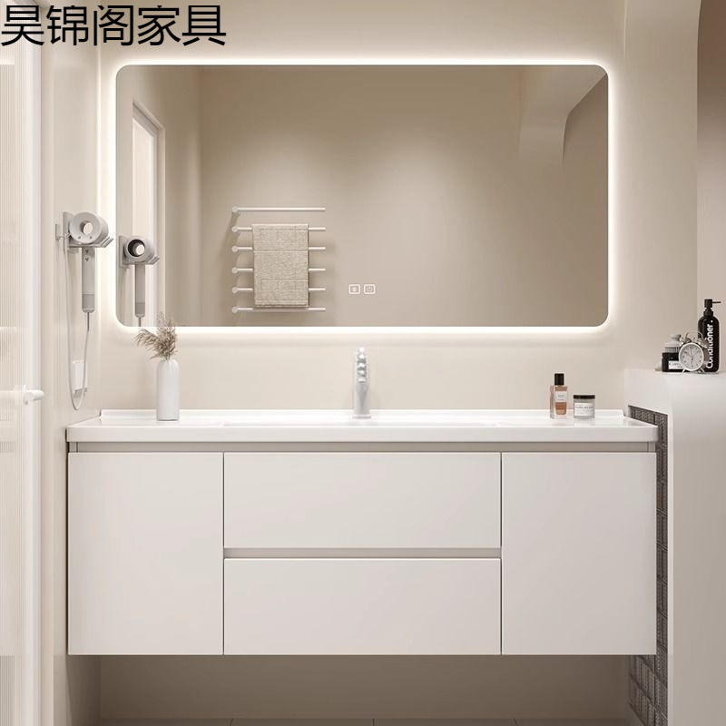 Cream Style Bathroom Cabinet Combination Light Luxury Sweet Solid Wood Modern Simple Bathroom Washstand Hand Wash Basin Cabinet