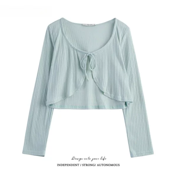 Plus-size ice silk spring-summer new short thin long-sleeve bow cardigan sun protection shirt cover-up sun protection clothing manufacturer