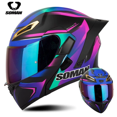 helmet riding motorcycle full helmet: Motosiklet kaskı (dəbilqə) - sapphire-blue-purple-fantasy-with-color-film-s
