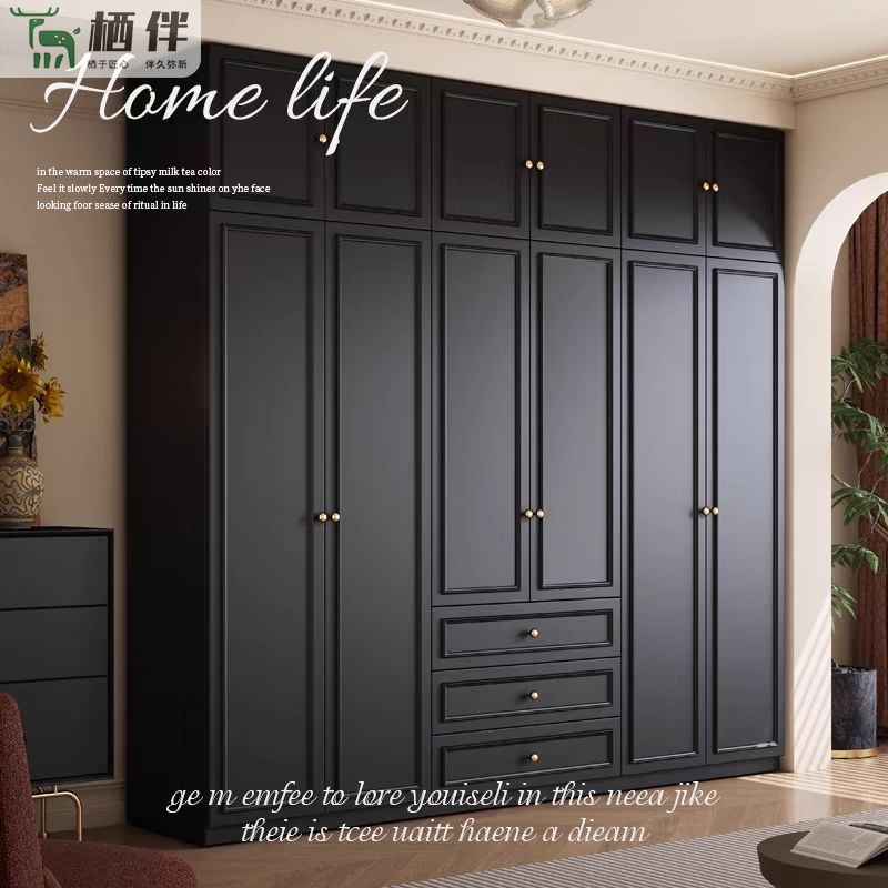Medieval Style Black Wardrobe French Home Bedroom Small Apartment Dark American Classic Retro Finished Large Wardrobe