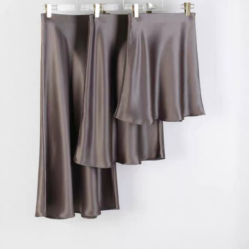 Grayish Brown Real Acetate Double-Sided Satin_ Gloss 45 ° Bias-Cut Skirt, Fishtail Skirt, Women's Short, Medium and Long Skirts Grayish Brown Real Acetate Double-Sided Satin_ Gloss 45 ° Bias-Cut Skirt, Fishtail Skirt, Women's Short, Medium and Long Skirts