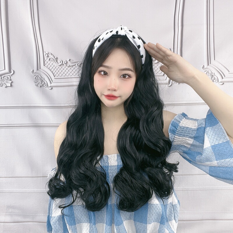 Shake shop quick wig female long hair lazy hair band black long straight hair half head cover natural full head cover a generation of hair