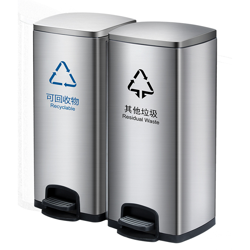 Personalizado al aire libre de acero inoxidable pie clasificado contenedor de basura cuadrado de gran capacidad con cubierta de oficinas comerciales al por mayor