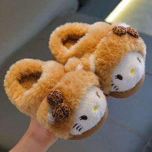 Девочкам утеплённые тапочки с кошачьей мордочкой на флисе нескользящие с закрытой пяткой