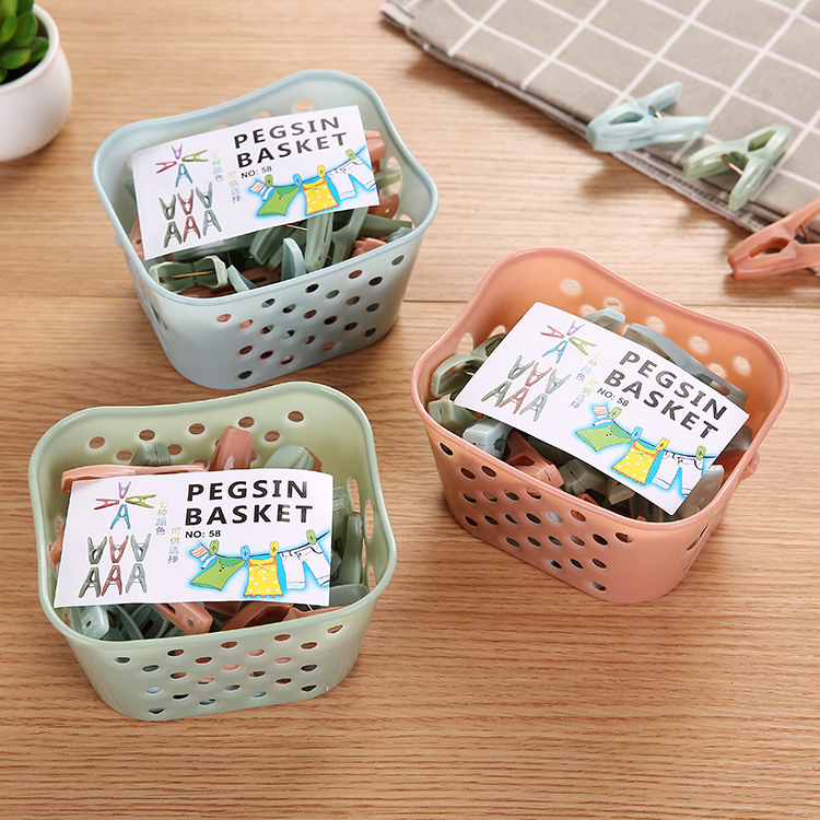 物干しクリップ屋外30匹防風物干しクリップ家庭用シーツ固定クリップ下着靴下プラスチックバスケット付きクリップ|undefined