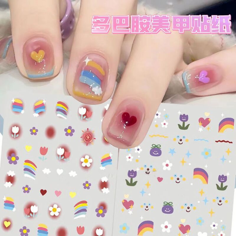 Internet Celebrity Popular Summer Dopamine Female Manicure Stickers Candy Color Little Rainbow Cute Little Fresh Nail Stickers