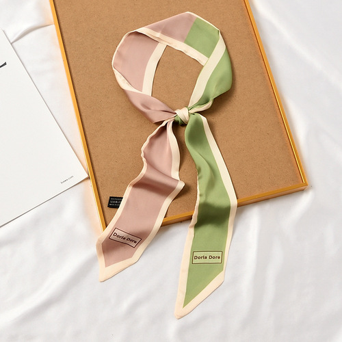 Korean small scarf long style French-style hair tie narrow thin silk scarf for women versatile spring and autumn headband ribbon