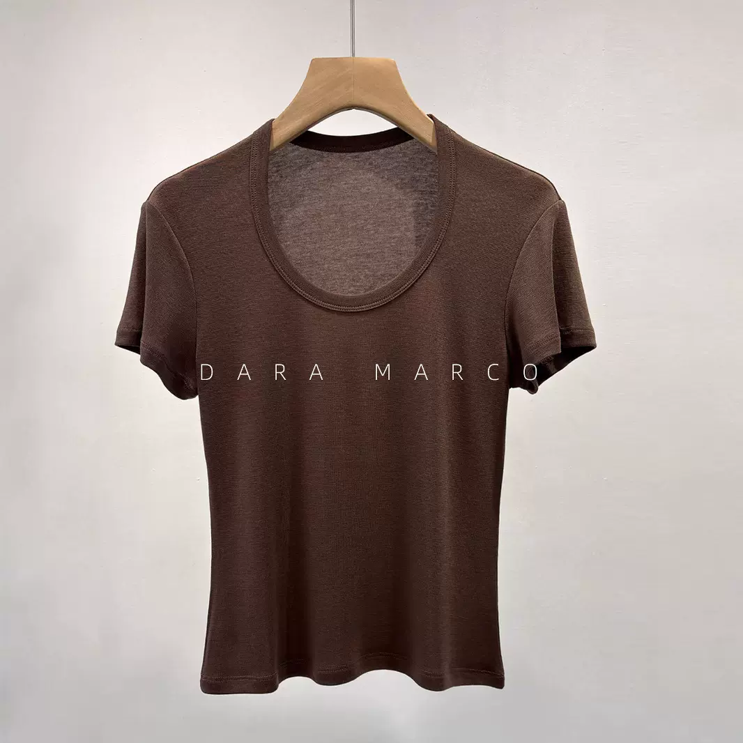 C43031手感丝滑亲肤透气弹力气质~水滴领天丝羊毛短袖修身T恤女夏