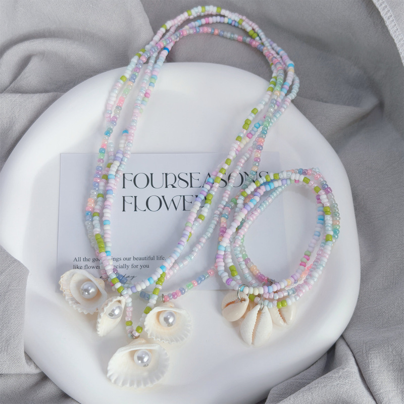 New Style Rice Bead White Shell Necklace and Bracelet Set, Fashionable Women's Style, Sweet and Cute Accessories, Wholesale from Manufacturer New Style Rice Bead White Shell Necklace and Bracelet Set, Fashionable Women's Style, Sweet and Cute Accessories, Wholesale from Manufacturer