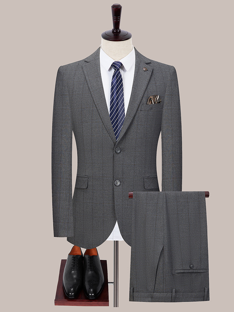 2025 nuevo traje de marca de alta gama para hombres tres piezas ligero de negocios casual coreano traje de novio a cuadros