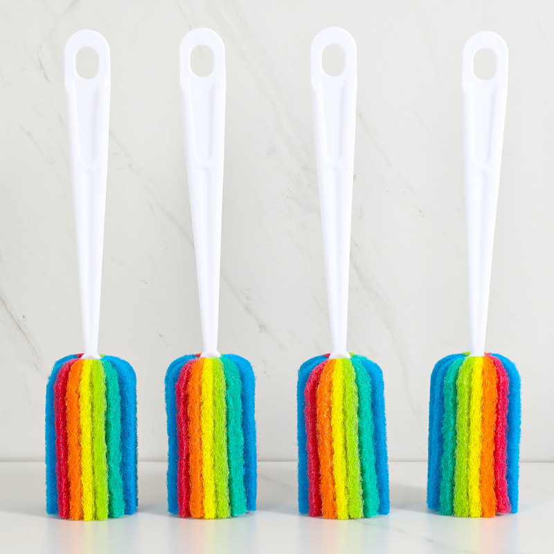 Long handle cup brush colorful scouring pad washing cup artifact household milk bottle brush cleaning brush thermos cup brush wholesale