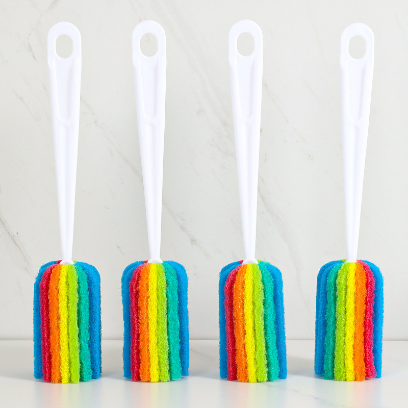 Long handle cup brush colorful scouring pad washing cup artifact household milk bottle brush cleaning brush thermos cup brush wholesale