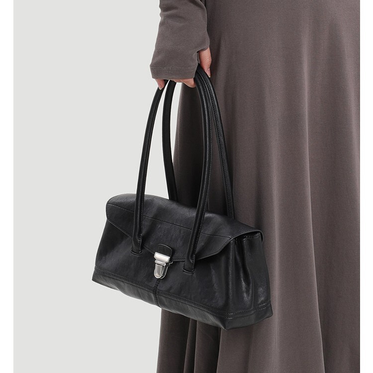 Genuine Leather Niche Boston Retro Bowling Bag for Women 2026 New Model High-End Trendy Shoulder Underarm Bag European and American Style