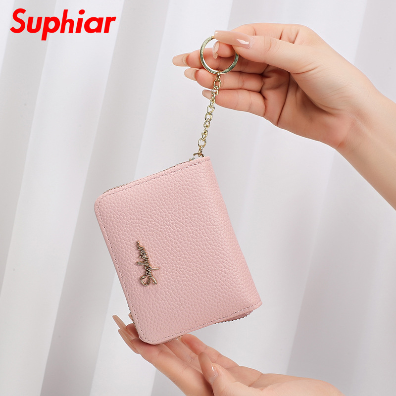 Bolsa de tarjetas de sobre de cremallera anti-magnética transfronteriza bolsa de cambio de mujer bolsa de órgano de múltiples tarjetas pu bolsa de tarjetas de color sólido sensación de alto nivel