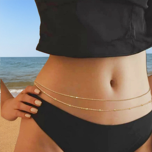 European and American Jewelry Double Bead Chain Women's Waist Chain Beach Body Chain Slim Waist Chain Accessory
