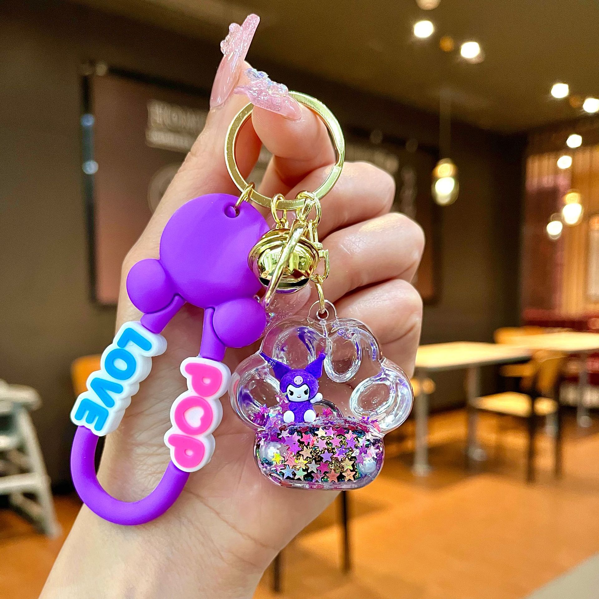 Nuevo llavero de dados luminosos con aceite, cuentas de burbujas, dados, colgantes de botella de arena de cristal, colgantes de bolsas al por mayor