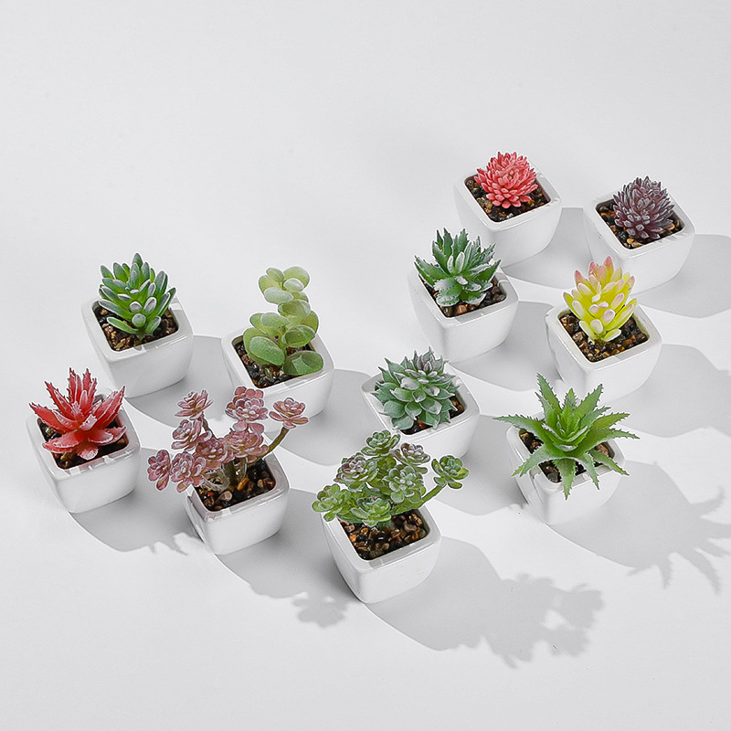 Simulación transfronteriza de porcelana floc de macetas pequeñas macetas verdes de mesa decoración ornamentos artesanías bonsai spot directo