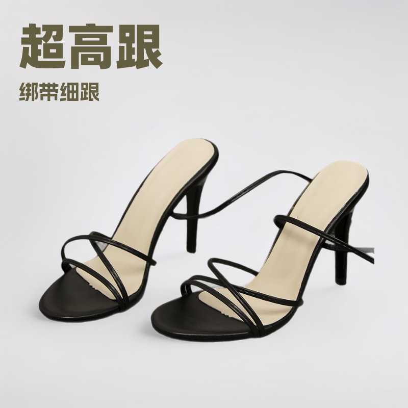 2025 Large Size Wish Cross-Border European and American Foreign Trade Ultra-High Heel Sandals Peep-Toe High Heels with Winding Straps and Thin Heels
