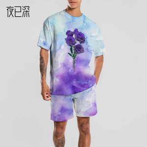 Men’s new printed round neck slim youth leisure suit