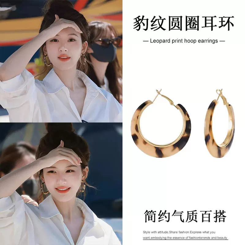赵露思同款玳瑁色豹纹耳环女2025新款高级感复古港风耳圈小众耳饰