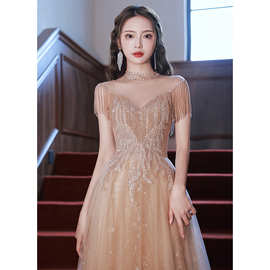 年会晚礼服裙女2022新款宴会气质主持人长款高定轻奢小众名媛高端